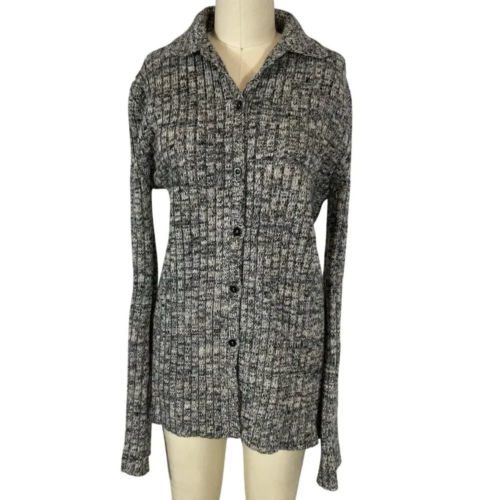 Chloe Ribbed Cashmere Black Button Front Cardigan Sweater Size XL